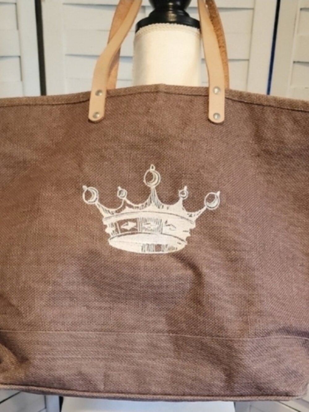 Ballard Designs 25th Anniversary Crown Jute Burlap Tote Bag